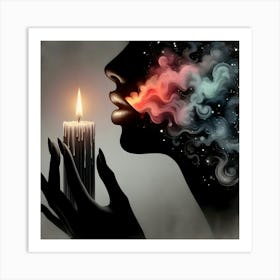 Portrait Of A Woman Burning A Candle Art Print