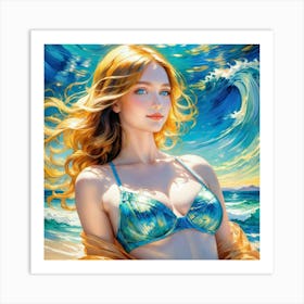 Beautiful Woman On The Beach ghj Art Print