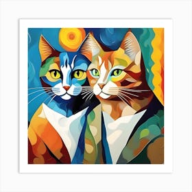 Two Cats Painting Modern Art Van Gogh Inspired Art Print