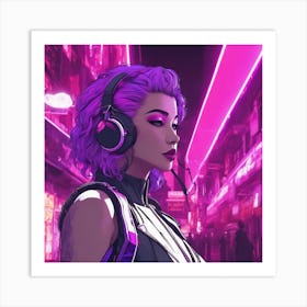 Lofi Girl in Pink Cyberpunk Art Print