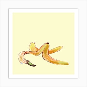 Banana Peel 2 - hand drawn drawing yellow food square kitchen Art Print