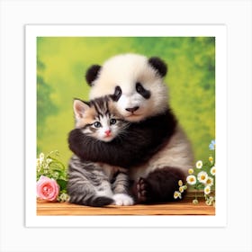 Panda Bear And Kitten 1 Art Print