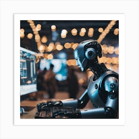 Robot On A Computer Art Print