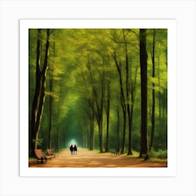 Couple Walking In The Forest Art Print