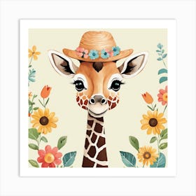 Floral Baby Giraffe Nursery Illustration (30) 1 Art Print