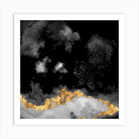 100 Nebulas in Space with Stars Abstract in Black and Gold n.041 Art Print