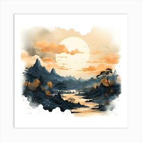 Watercolor Landscape Painting Art Print