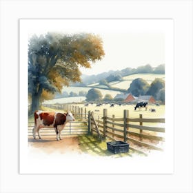 Watercolour Of Cows Art Print