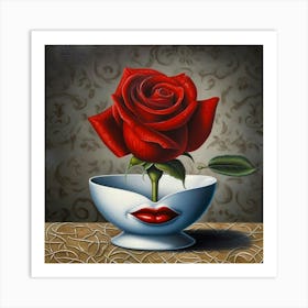 Red Rose In A Bowl Art Print