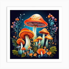 Mushrooms In The Forest 60 Art Print