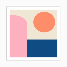 Simple Modern Geometric Shapes in Blue Orange and Pink Art Print