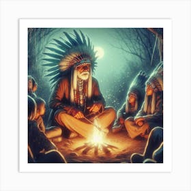 Indian Chief And His Family Art Print