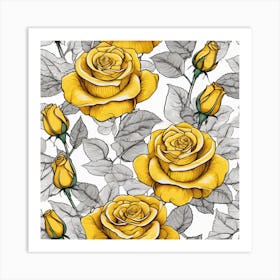 Yellow Roses Seamless Pattern 12 Art Print