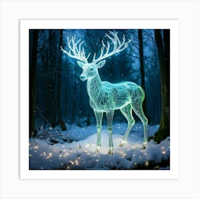 Firefly Firefly, Robotic, Whimsical, Teal, Deer, Ceramic, Metal, Robot, Body, Features, Ice, Forest, (3) Art Print