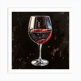 Glass Of Red Wine In By David Bromley Style On Black Background Art Print