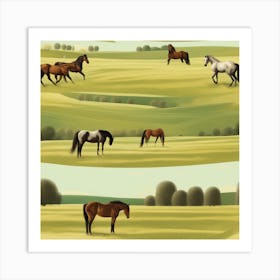 Horses In The Field 2 Art Print