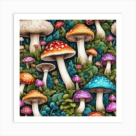 Seamless Pattern With Mushrooms Art Print