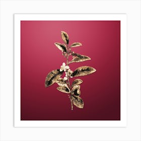 Gold Botanical Tea Tree on Viva Magenta n.1017 Art Print