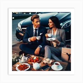 Young Couple With A Car Art Print