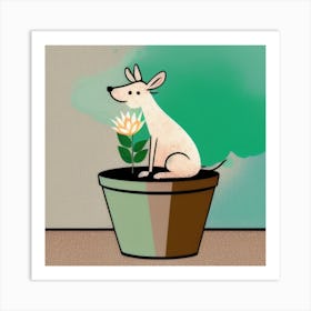 Dog In A Pot Art Print