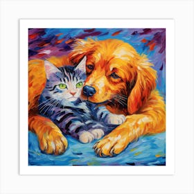 Dog And Cat Art Print