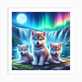 Aurora Borealis wolf pups 3 Art Print