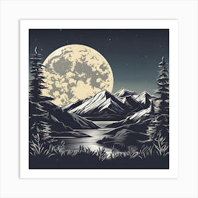 Full Moon Over Mountains 3 Art Print