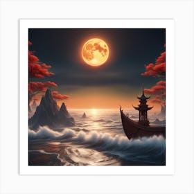 Chinese Boat In The Sea 1 Art Print