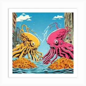 Octopus Fight Art Print