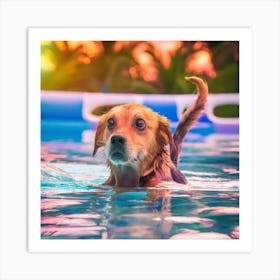 Dog Swimming In The Pool Art Print