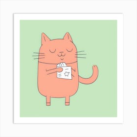 Cat Holding A Note 1 Art Print