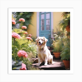 Golden Retriever In The Garden Art Print