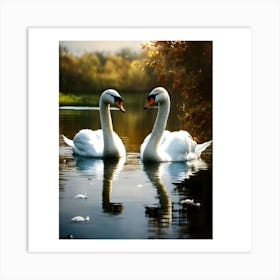 Two Swans In Water Art Print