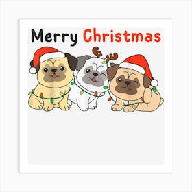 Pug Christmas Tree Animals Cute Dog Art Print