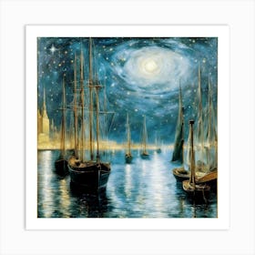 Night In The Harbor Art Print