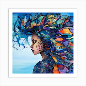 Woman With Colorful Hair 6 Art Print