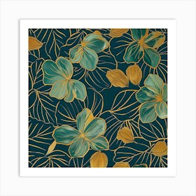 Seamless Pattern With Gold Leaves Art Print