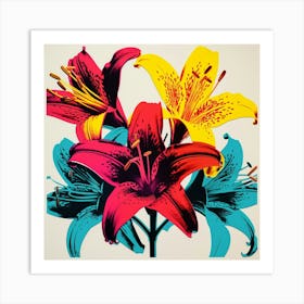 Andy Warhol Style Pop Art Flowers Gloriosa Lily 1 Square Art Print