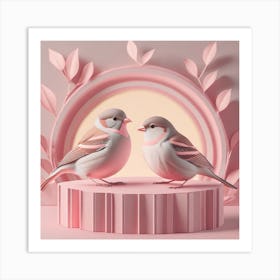 Firefly A Modern Illustration Of 2 Beautiful Sparrows Together In Neutral Colors Of Taupe, Gray, Tan (66) Art Print