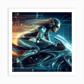 Futuristic Woman Riding A Motorcycle 3 Art Print