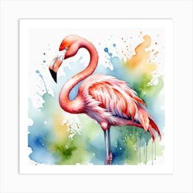 Flamingo Watercolor Painting Art Print