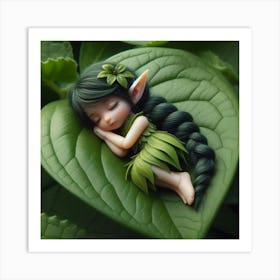 Fairy Sleeping On A Leaf Art Print