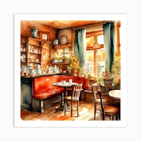 Watercolor Cafe Interior Art Print