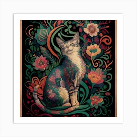 Cat With Flowers Art Print