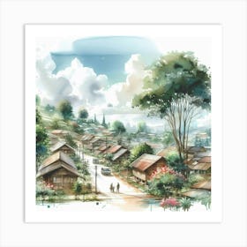 Watercolor Of A Village Art Print