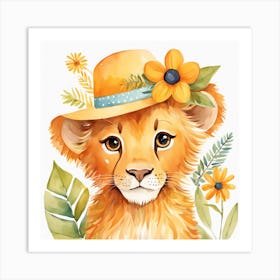 Floral Baby Lion Nursery Painting (34) Art Print