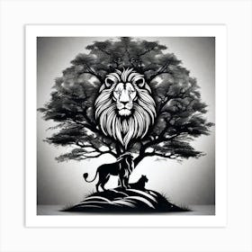 Lion And Tree 7 Art Print