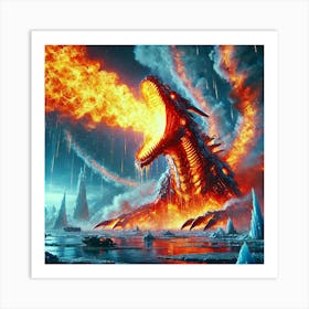 A Futuristic Sci Fi Depiction Of Ignis Rex Flaming Roar Art Print