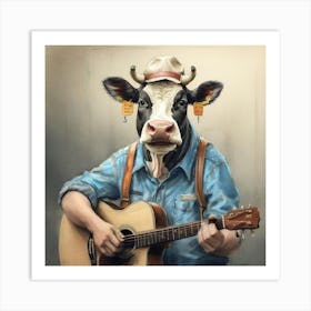 Cow Playing Guitar 4 Art Print