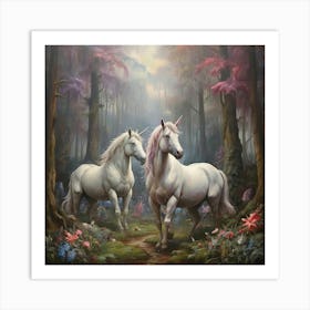 Unicorns In The Forest 3 Art Print